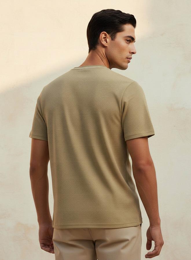 Iconic Men Slim Fit Crew Neck Short Sleeves Popcorn Textured T-shirt - Image 4
